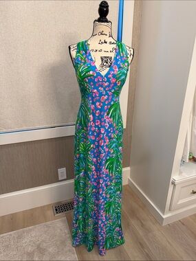 knee length dresses for ladies Lace-Trim Satin Floral Maxi Dress